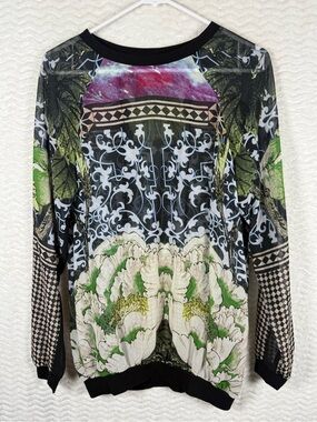 Clover Canyon Sheer long sleeve mixed-print top. Vibrant beautiful print. 🔥🔥
